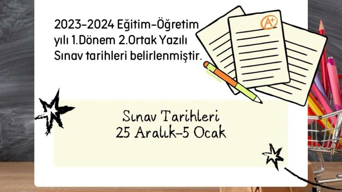 Okulumuz Hasan Turan Ortaokulu 2023-2024 Eğitim Öğretim yılı 1.dönem 2.Ortak yazılı sınav tarihleri belirlenmiştir.